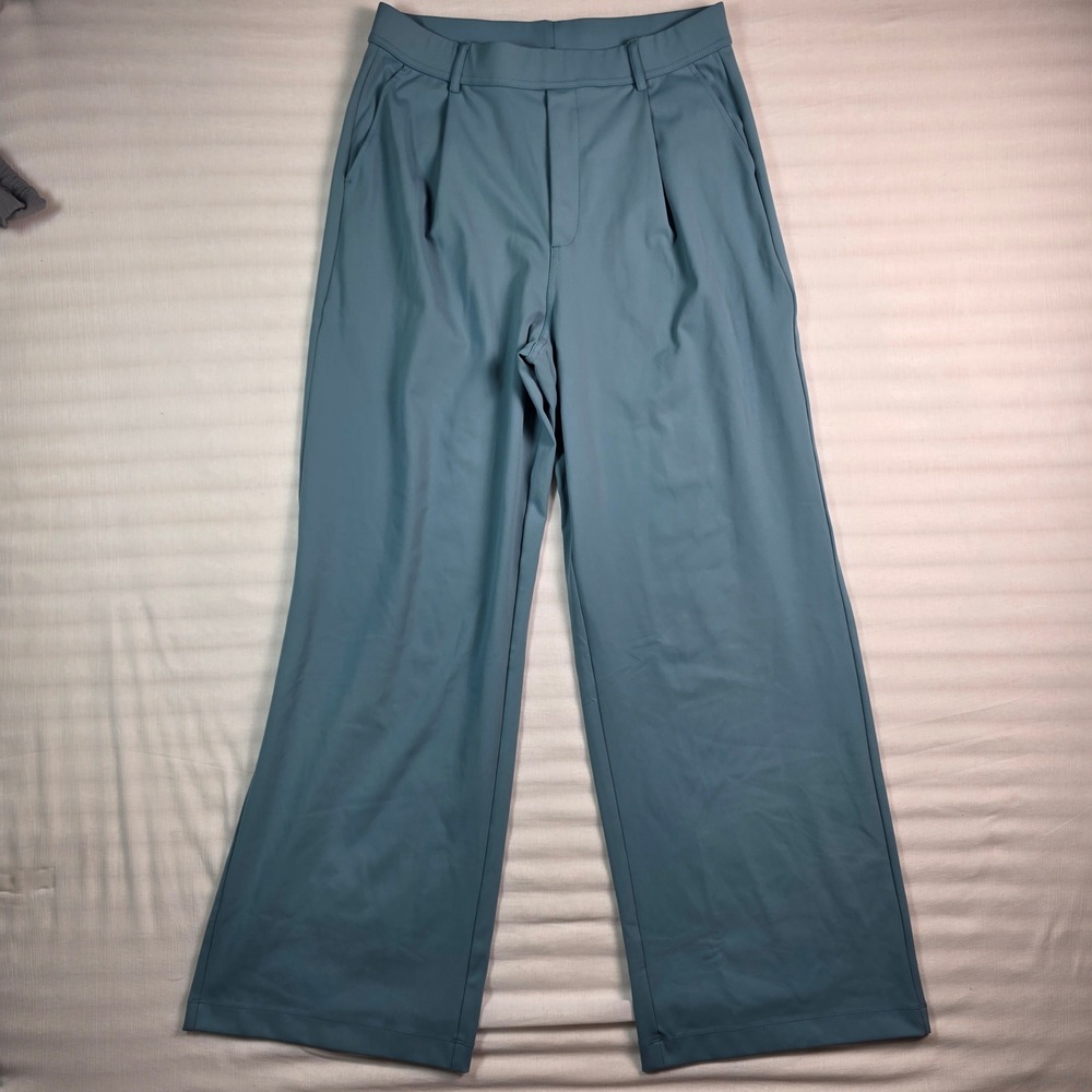 Halara Women Blue High Waisted Pleated Wide Leg Trousers Pants Medium Regular
